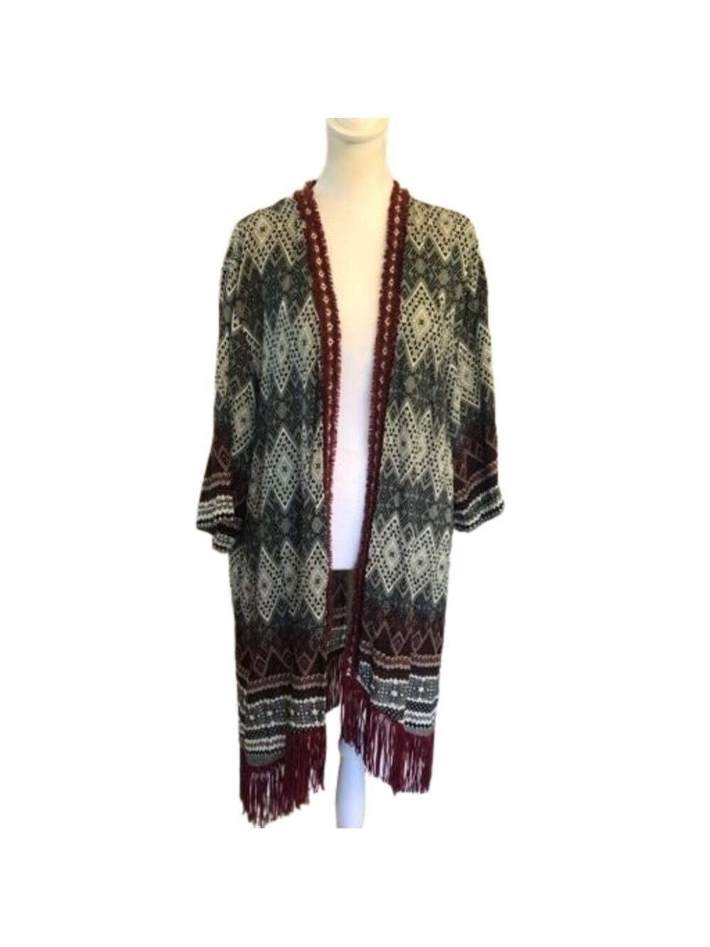 Umgee Size XL 1 XL open front duster with fringe. Geometric print lightweight